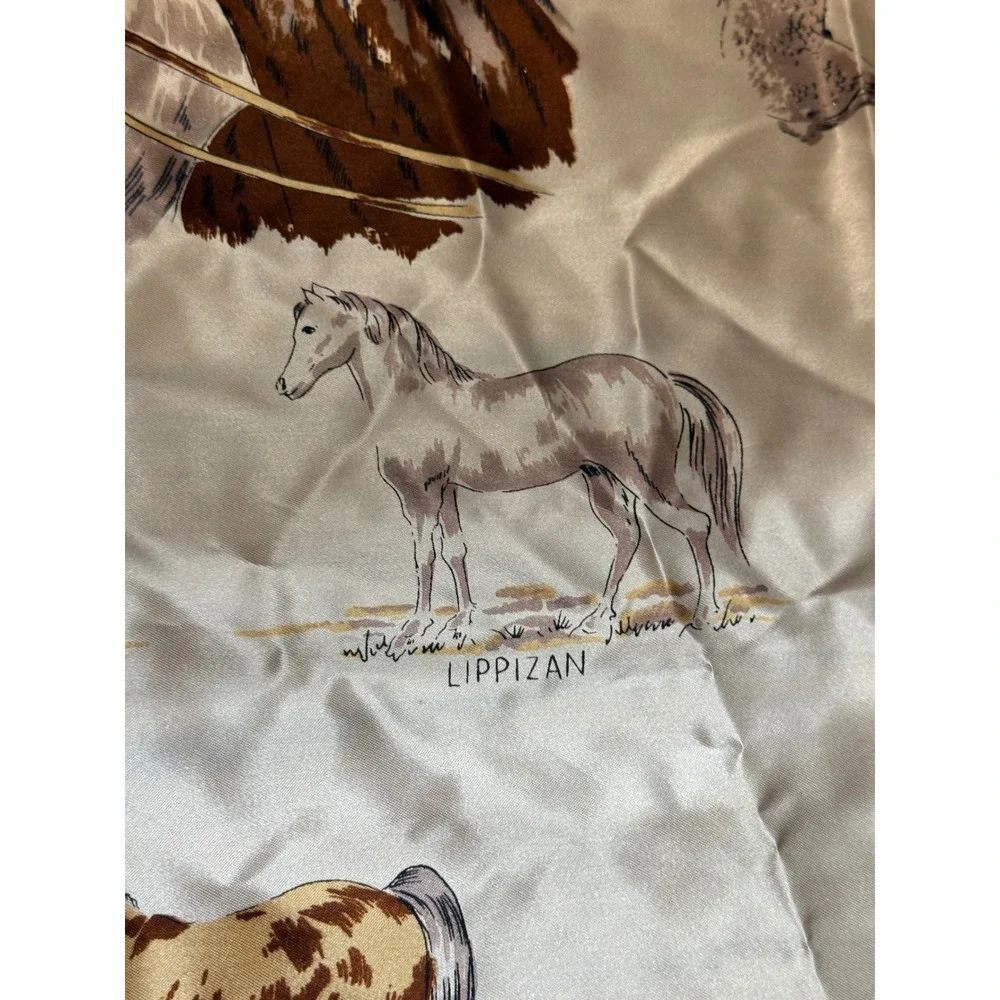 Vintage Horse Breeds Square Scarf Red White Equestrian Made in Japan 29x29
